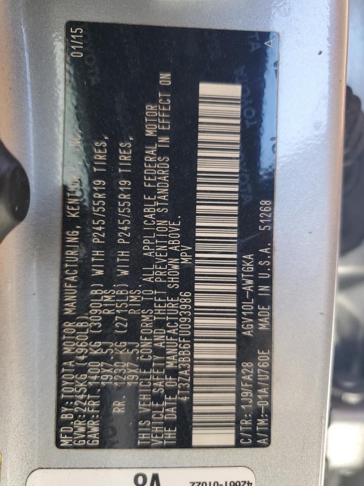 2015 Toyota Venza Le VIN: 4T3ZA3BB6FU093986 Lot: 86845155