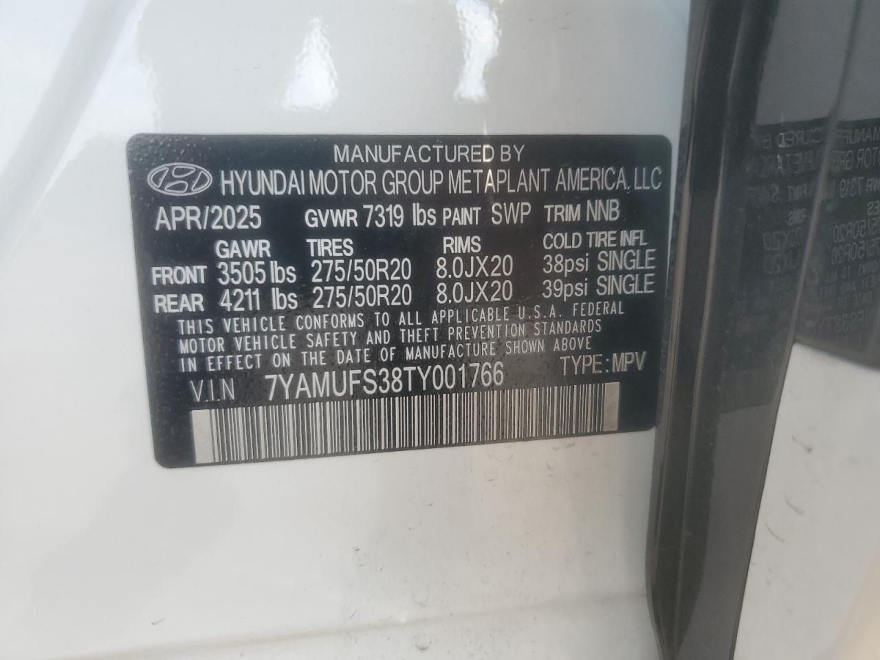 2026 Hyundai Ioniq 9 Sel VIN: 7YAMUFS38TY001766 Lot: 82160575