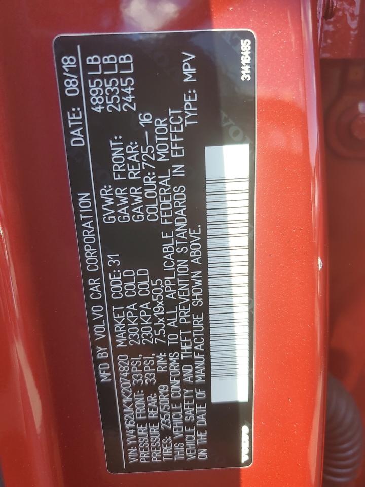 2019 Volvo Xc40 T5 Momentum VIN: YV4162UK1K2074820 Lot: 84550215