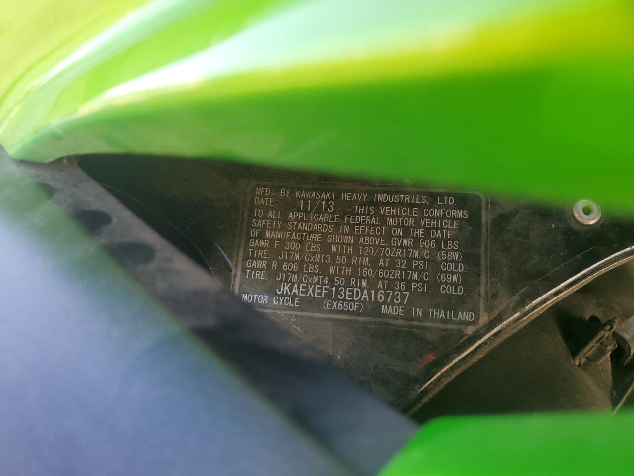 2014 Kawasaki Ex650 F VIN: JKAEXEF13EDA16737 Lot: 90690035