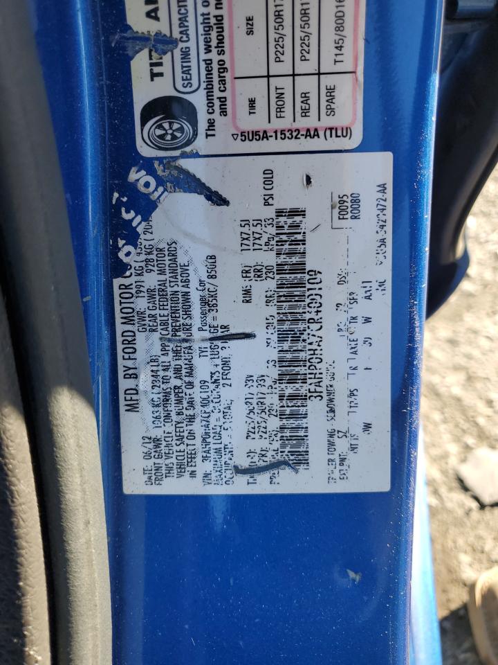 2012 Ford Fusion Se VIN: 3FAHP0HA7CR400109 Lot: 85872895