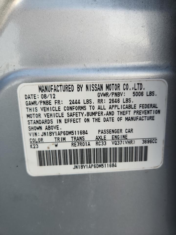 2013 Infiniti M37 VIN: JN1BY1AP6DM511684 Lot: 87421405