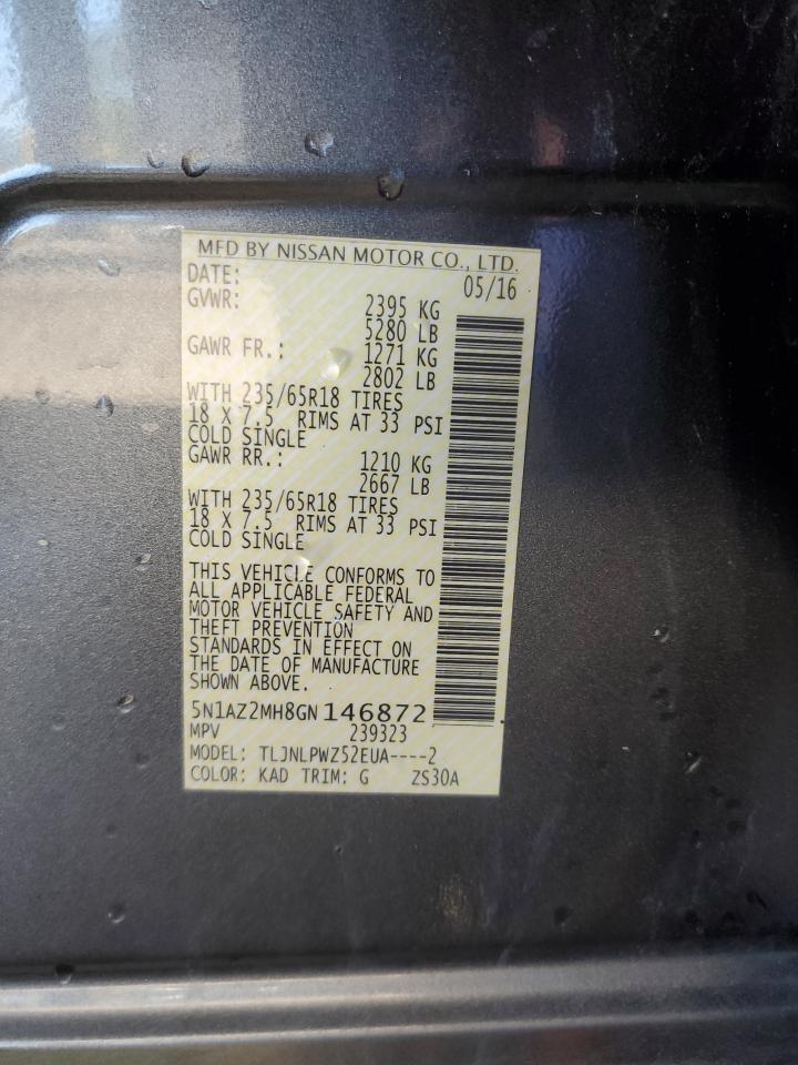 2016 Nissan Murano S VIN: 5N1AZ2MH8GN146872 Lot: 85713275