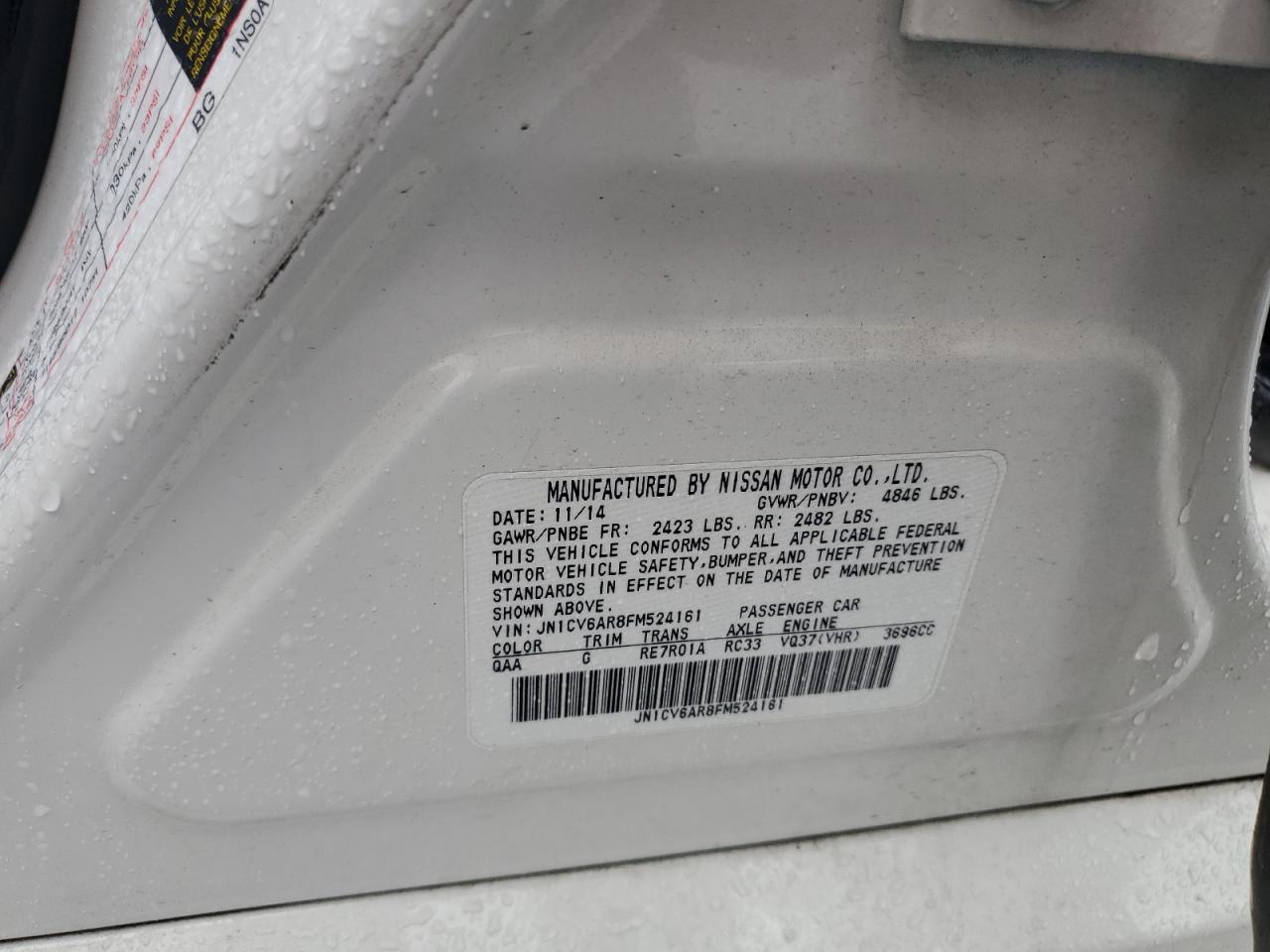 2015 Infiniti Q40 VIN: JN1CV6AR8FM524161 Lot: 89804515