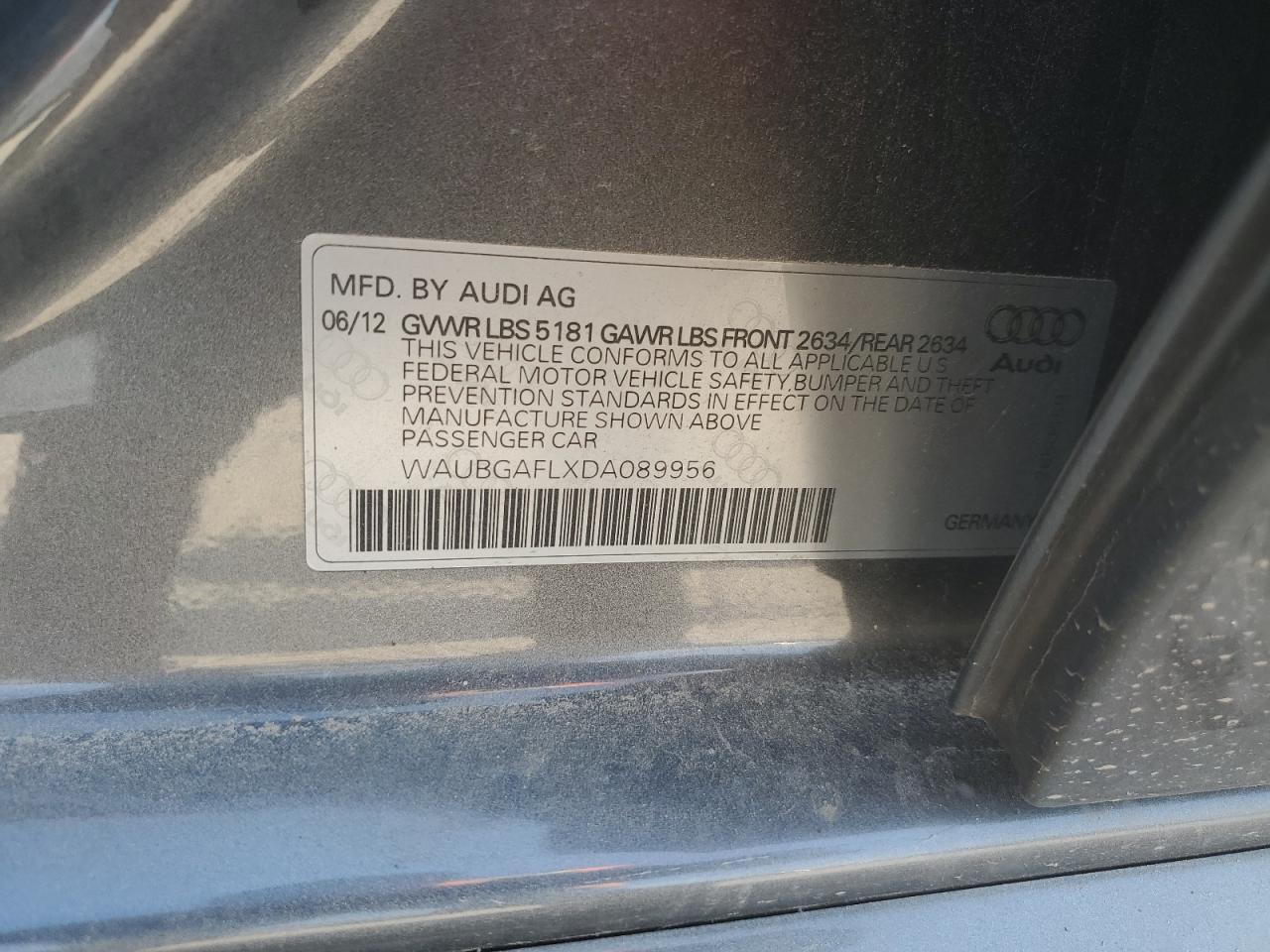 2013 Audi S4 Premium Plus VIN: WAUBGAFLXDA089956 Lot: 87068855