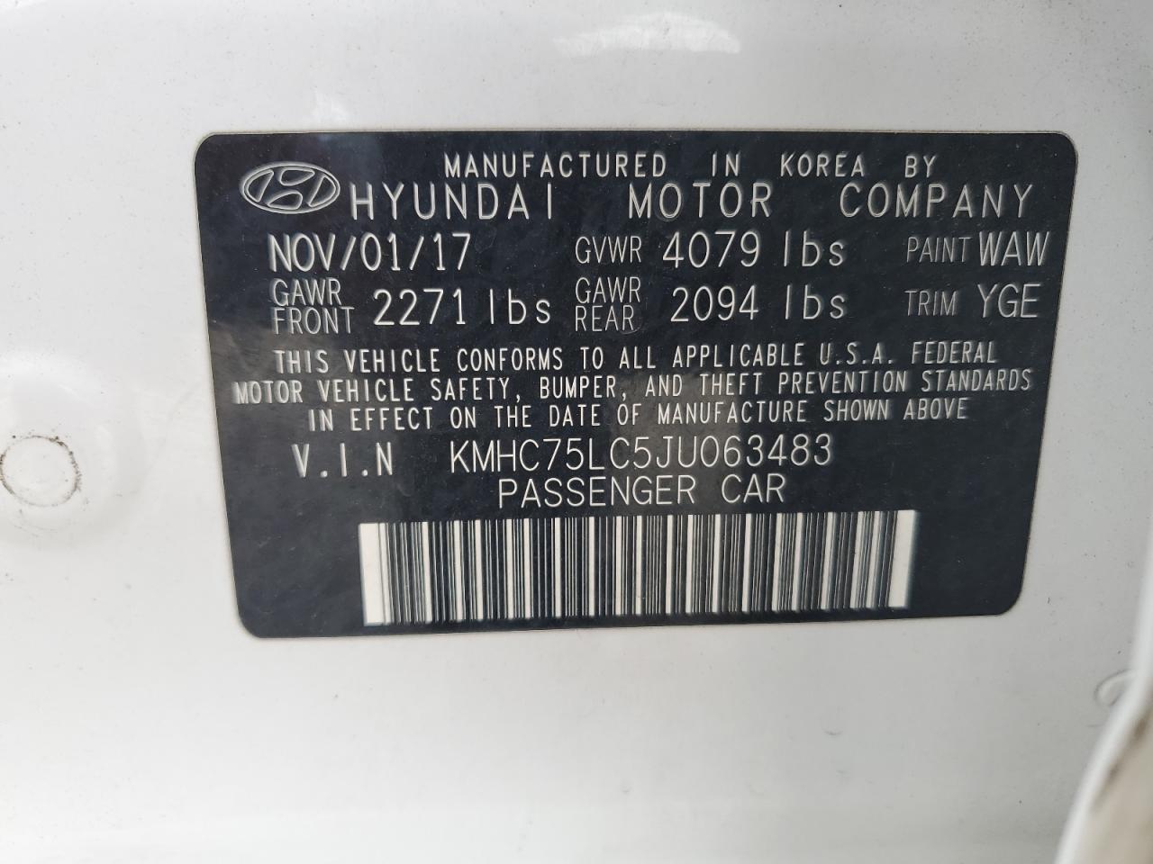 2018 Hyundai Ioniq Sel VIN: KMHC75LC5JU063483 Lot: 90061195
