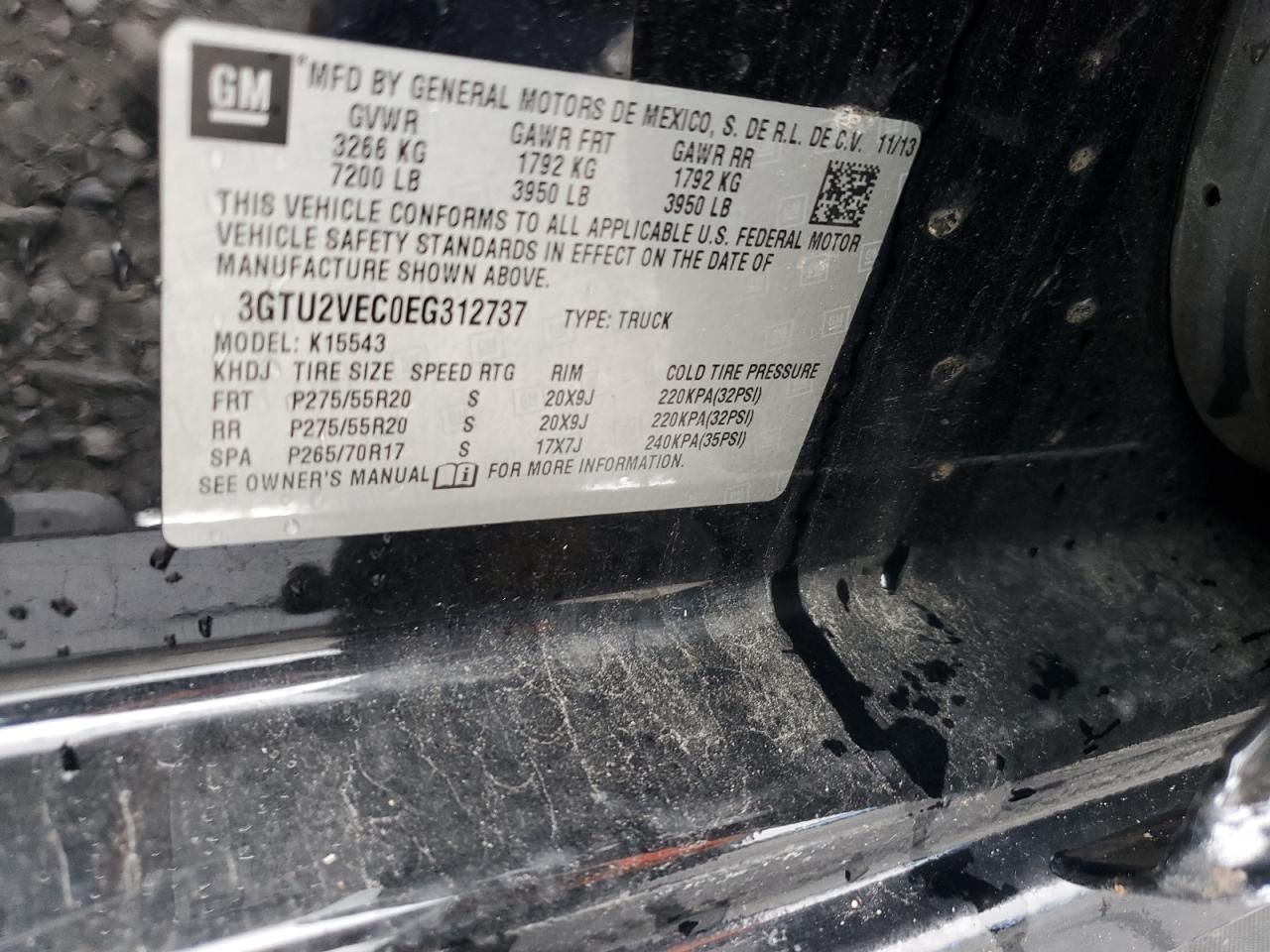 2014 GMC Sierra K1500 Slt VIN: 3GTU2VEC0EG312737 Lot: 82368185