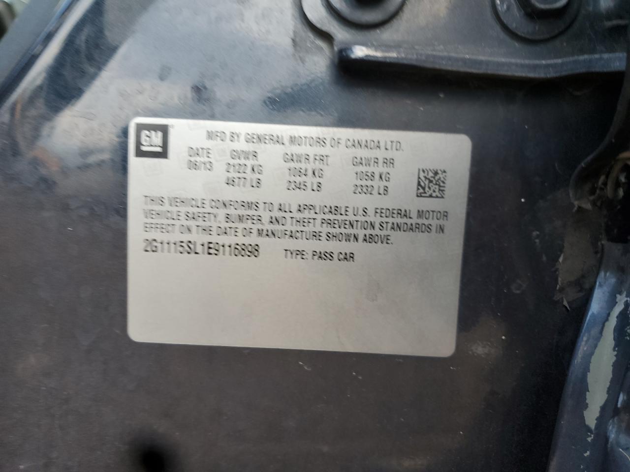 2014 Chevrolet Impala Lt VIN: 2G1115SL1E9116898 Lot: 85719545