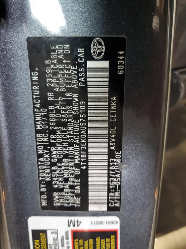 2010 Toyota Camry Base VIN: 4T1BF3EK0AU575109 Lot: 82450045