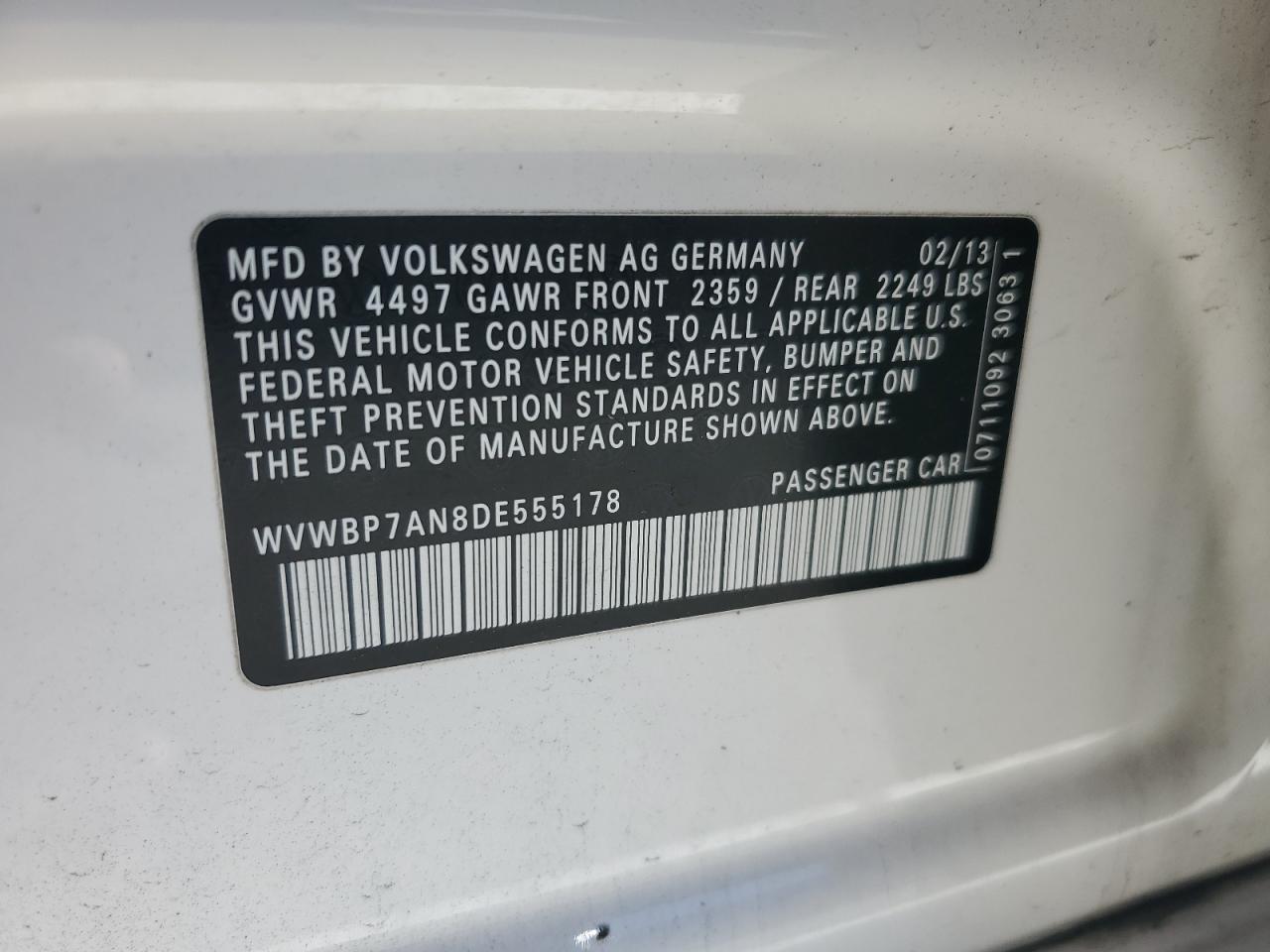 2013 Volkswagen Cc Sport VIN: WVWBP7AN8DE555178 Lot: 82399615