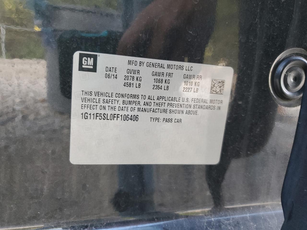 2015 Chevrolet Malibu Ltz VIN: 1G11F5SL0FF106406 Lot: 85136925