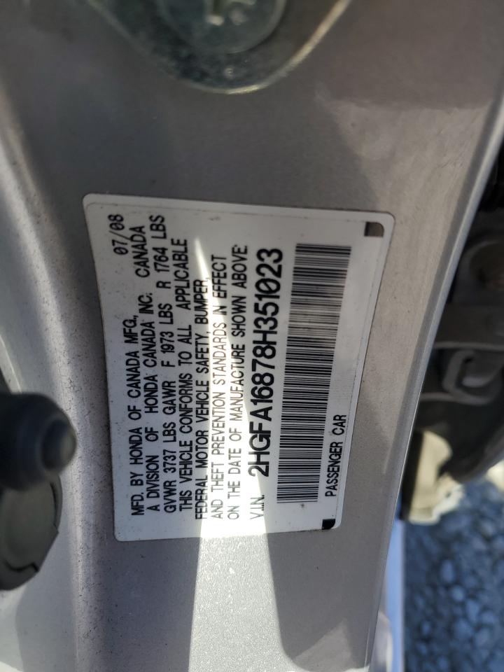 2008 Honda Civic Ex VIN: 2HGFA16878H351023 Lot: 82707455