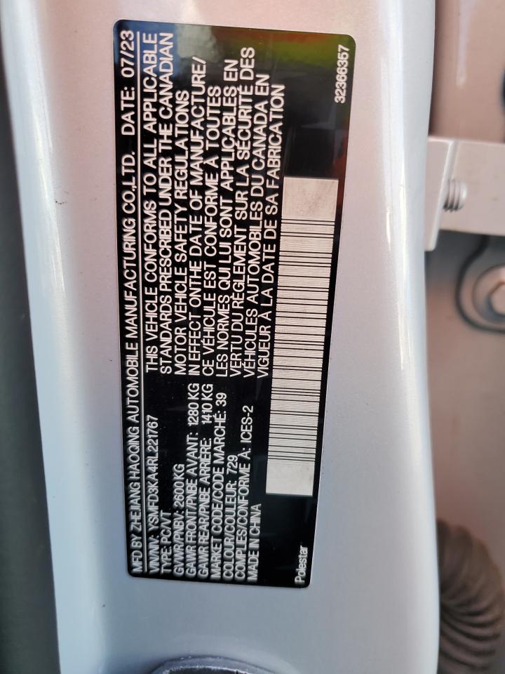 2024 Polestar 2 VIN: YSMFD3KA4RL221767 Lot: 85597435