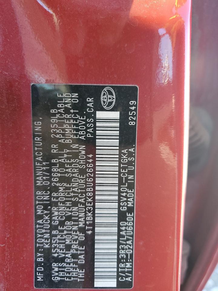 2011 Toyota Camry Se VIN: 4T1BK3EK8BU626644 Lot: 86298585