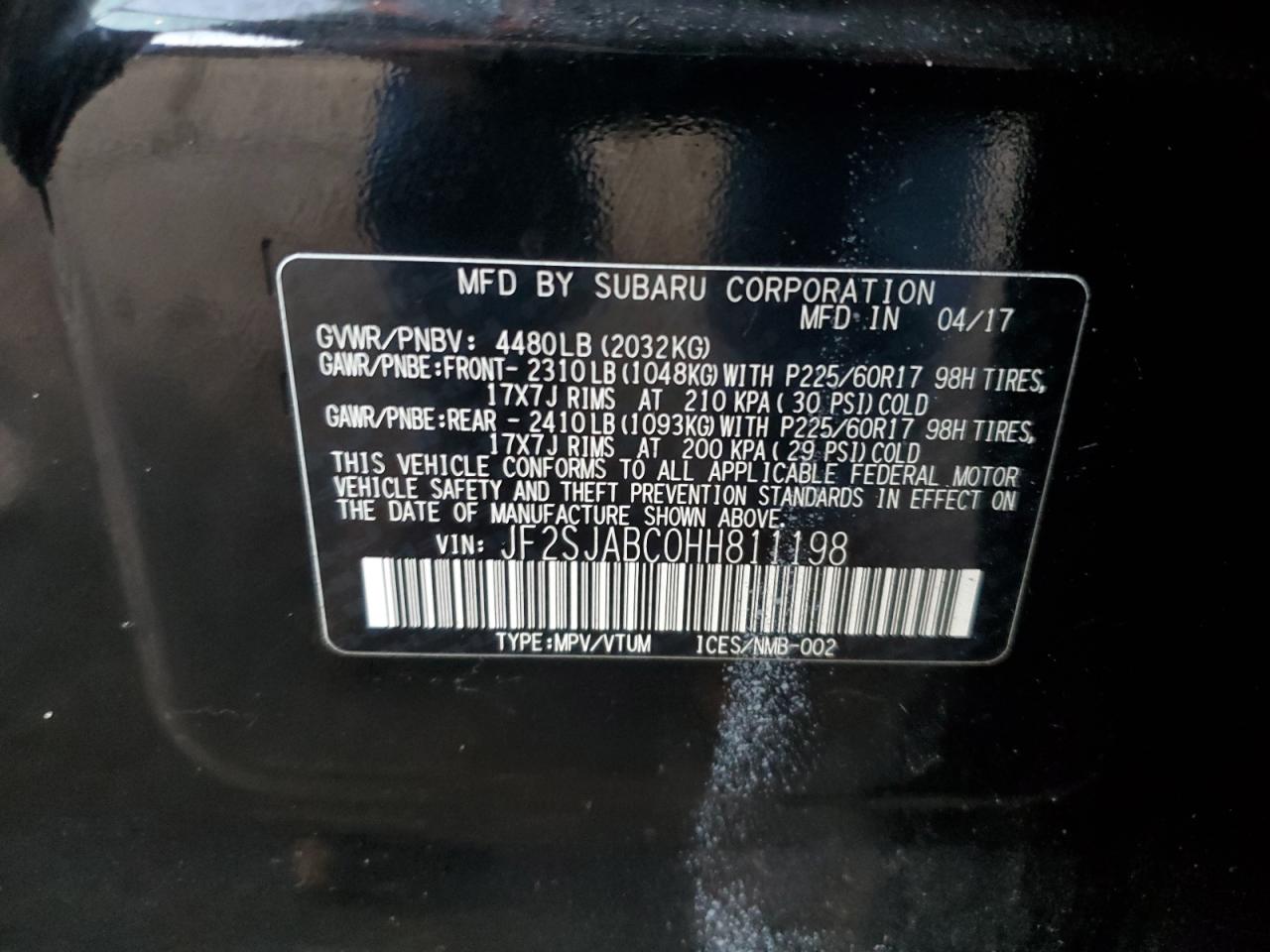 2017 Subaru Forester 2.5I VIN: JF2SJABC0HH811198 Lot: 85546145