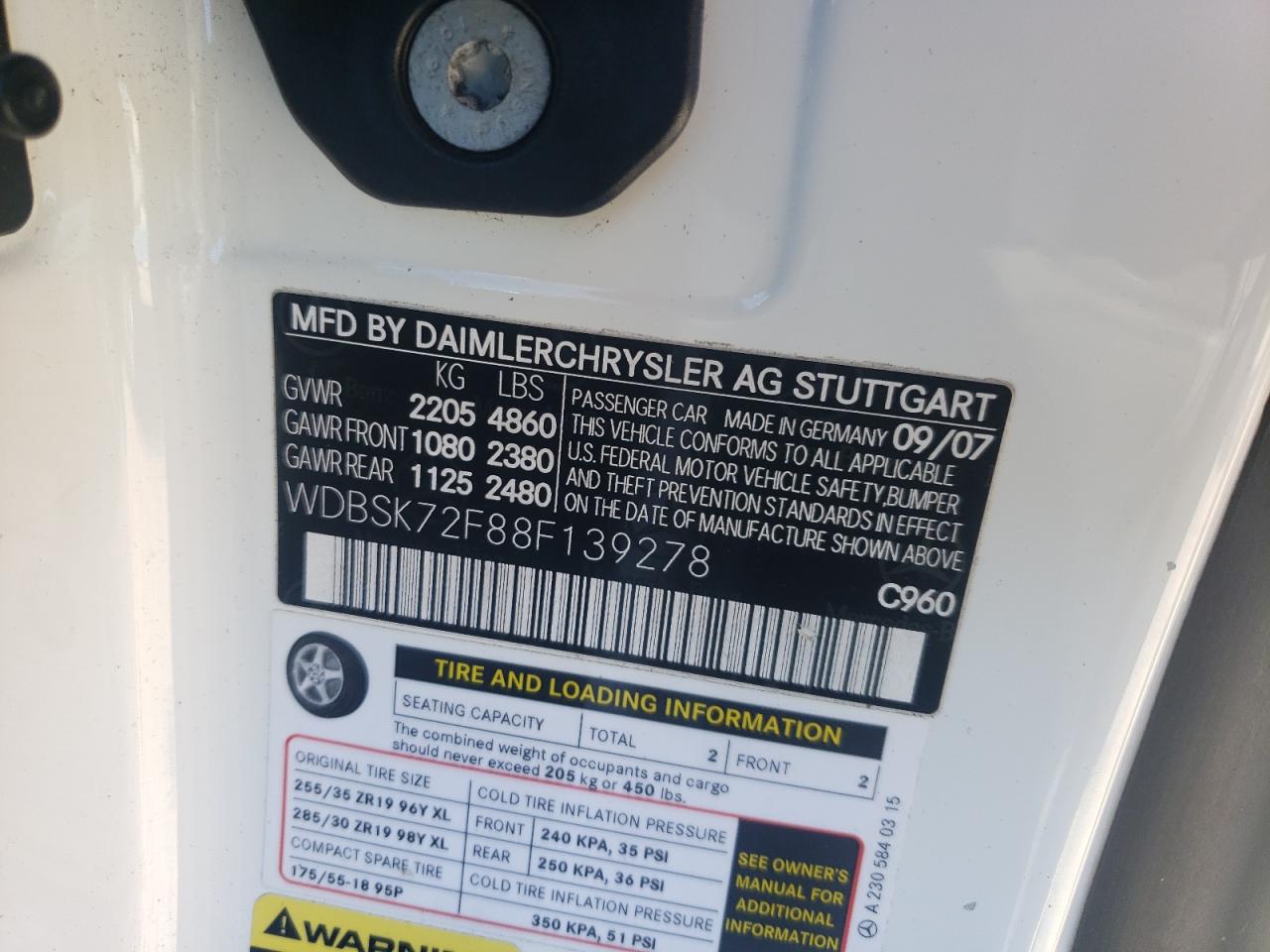 2008 Mercedes-Benz Sl 55 Amg VIN: WDBSK72F88F139278 Lot: 86475935