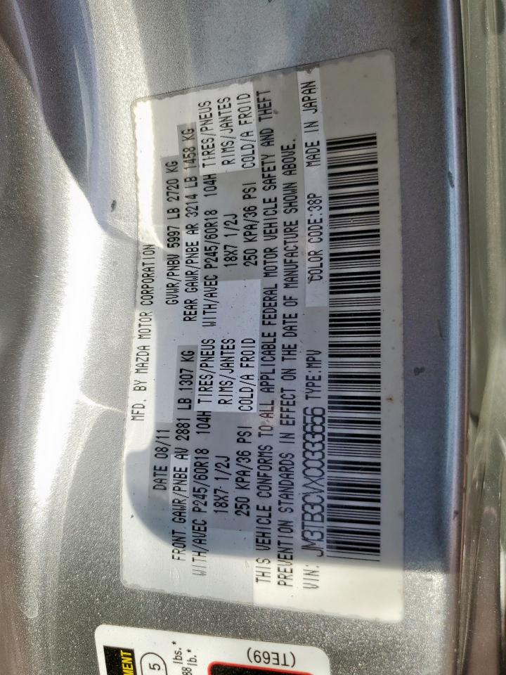 2012 Mazda Cx-9 VIN: JM3TB3CVXC0333656 Lot: 85502785