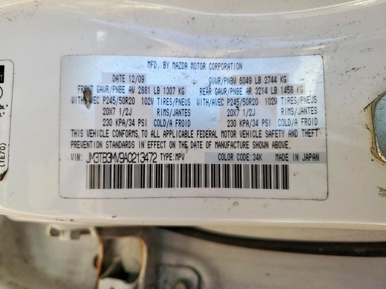 2010 Mazda Cx-9 VIN: JM3TB3MV9A0213472 Lot: 84302985