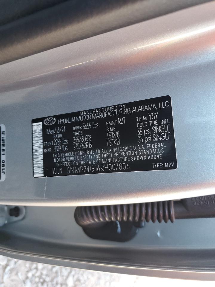 2024 Hyundai Santa Fe Sel VIN: 5NMP24G16RH007806 Lot: 82265315
