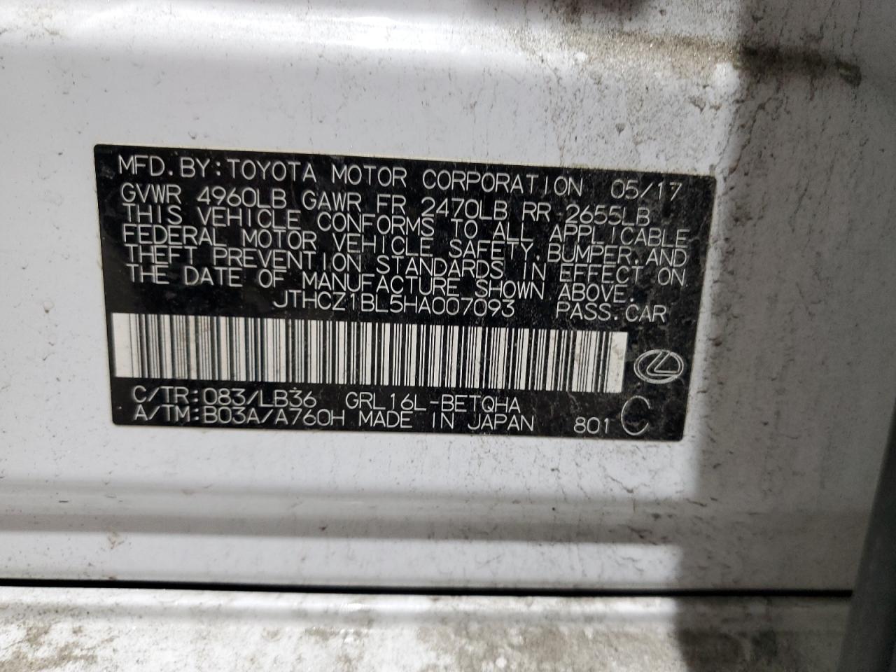 2017 Lexus Gs 350 Base VIN: JTHCZ1BL5HA007093 Lot: 86770595