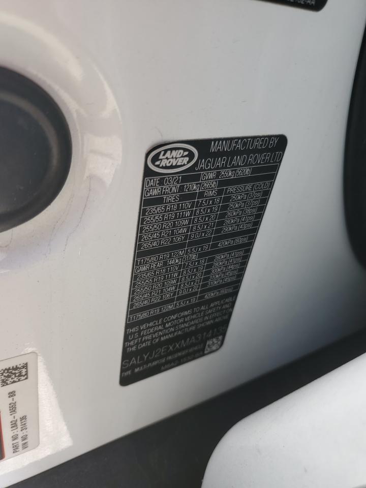 2021 Land Rover Range Rover Velar S VIN: SALYJ2EXXMA314135 Lot: 85309545