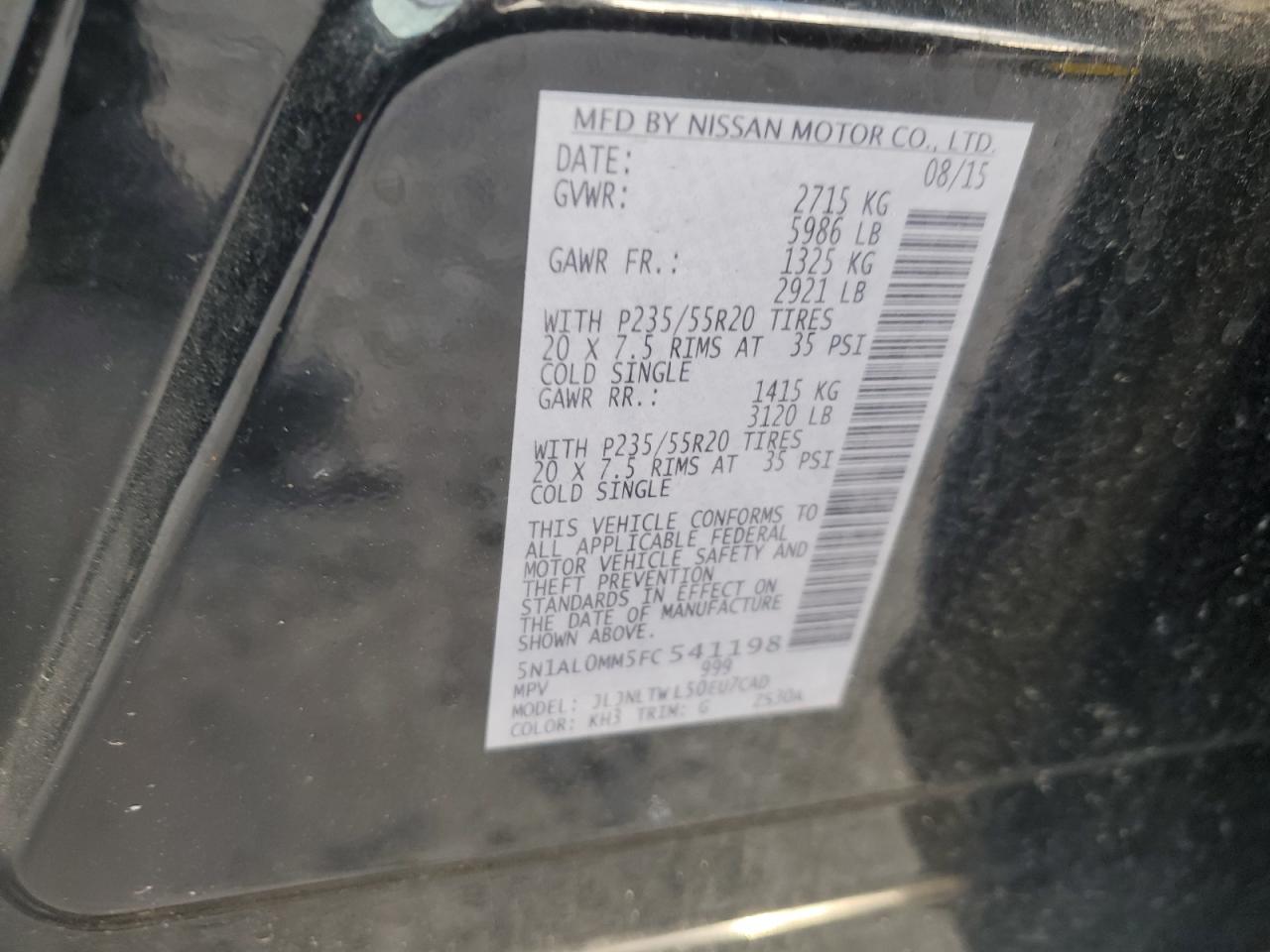2015 Infiniti Qx60 VIN: 5N1AL0MM5FC541198 Lot: 85504475