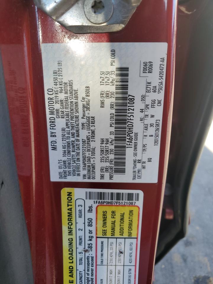 2015 Ford Fusion Se VIN: 1FA6P0HD7F5121087 Lot: 86095675