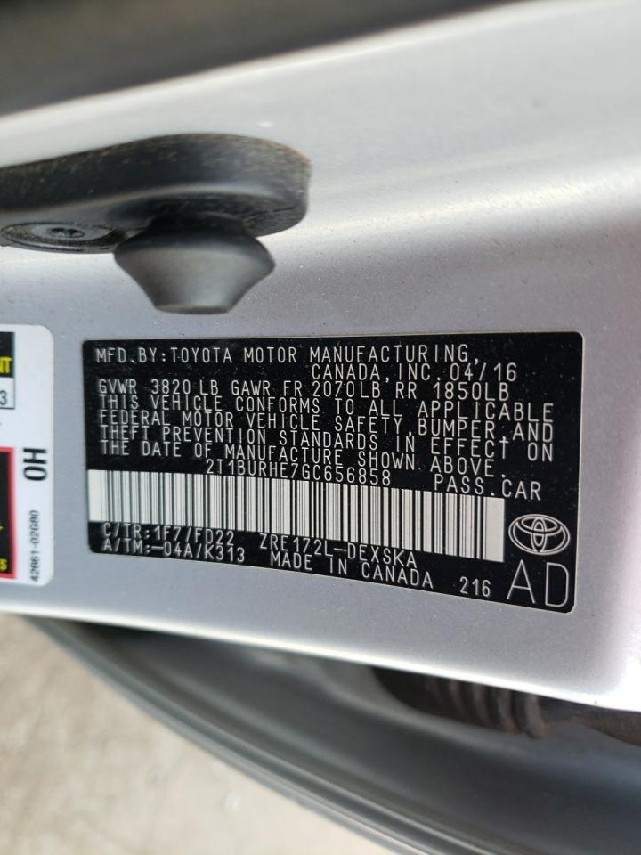 2016 Toyota Corolla L VIN: 2T1BURHE7GC656858 Lot: 82289465