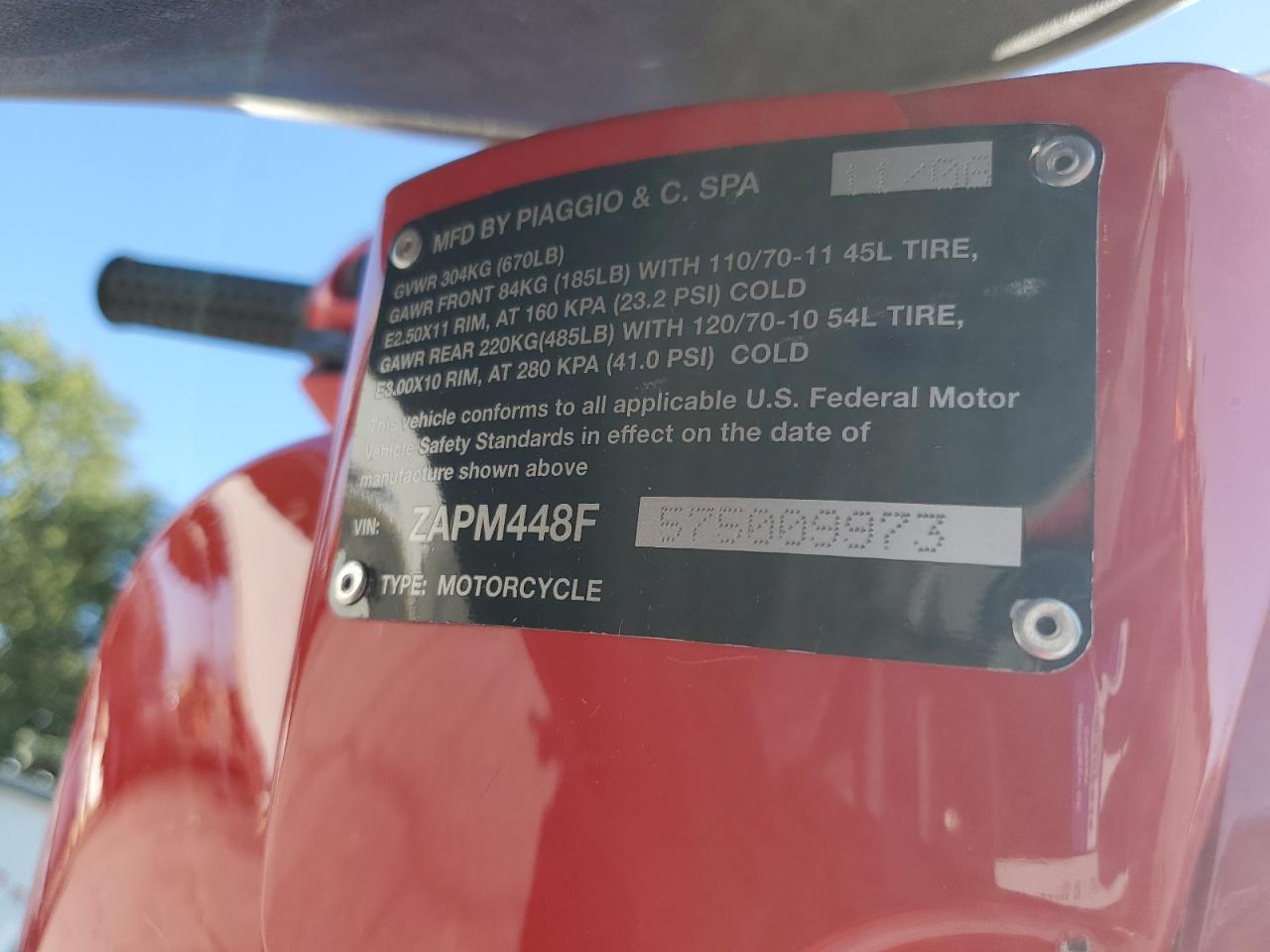 2007 Vespa Lx 150 VIN: ZAPM448F575009973 Lot: 84995615