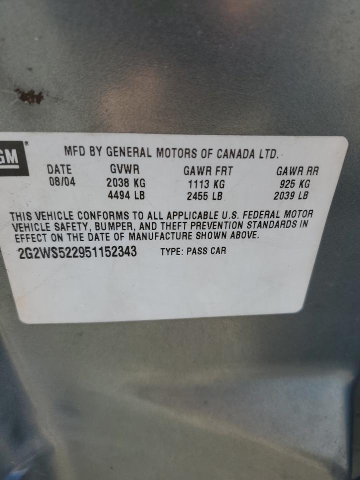 2005 Pontiac Grand Prix Gt VIN: 2G2WS522951152343 Lot: 90710375