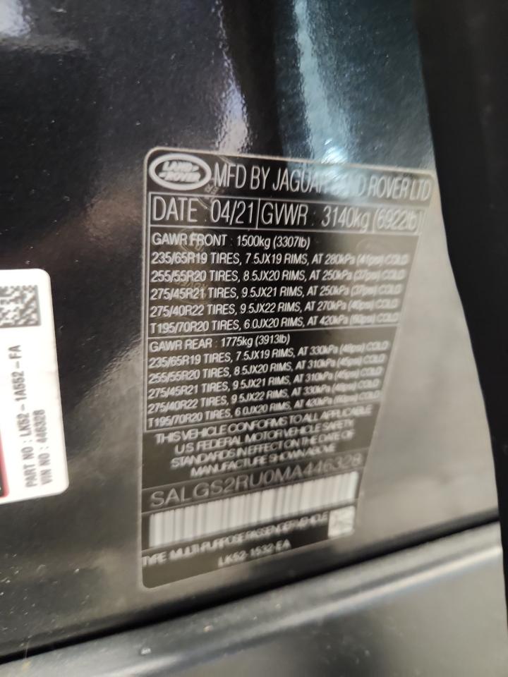 2021 Land Rover Range Rover Hse Westminster Edition VIN: SALGS2RU0MA446328 Lot: 89544665