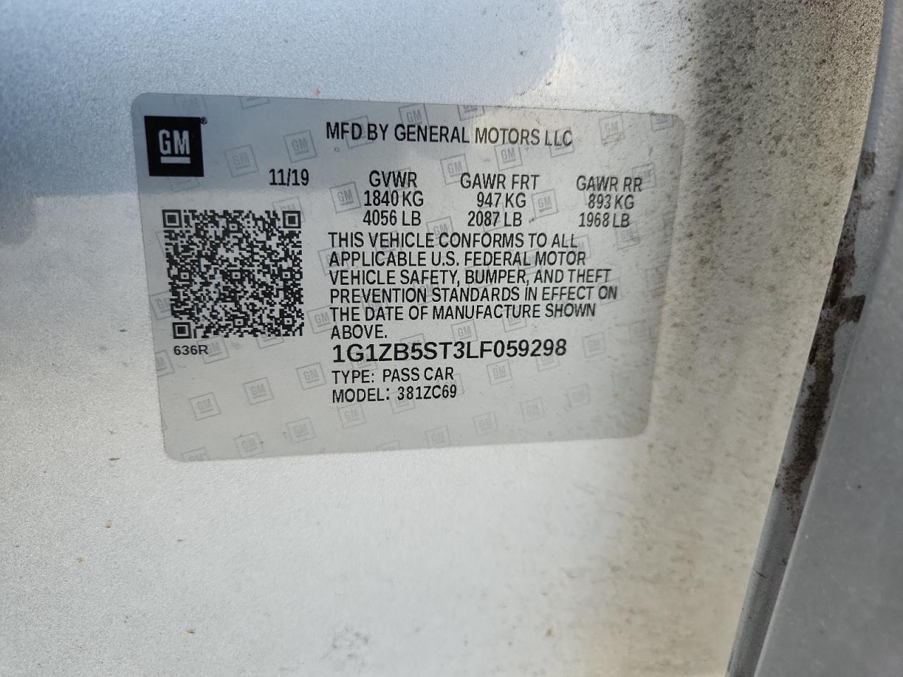 2020 Chevrolet Malibu Ls VIN: 1G1ZB5ST3LF059298 Lot: 85328915