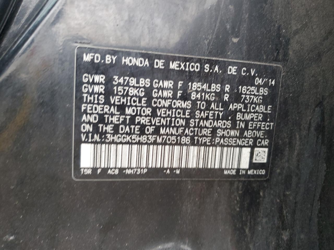 2015 Honda Fit Ex VIN: 3HGGK5H83FM705186 Lot: 85011075