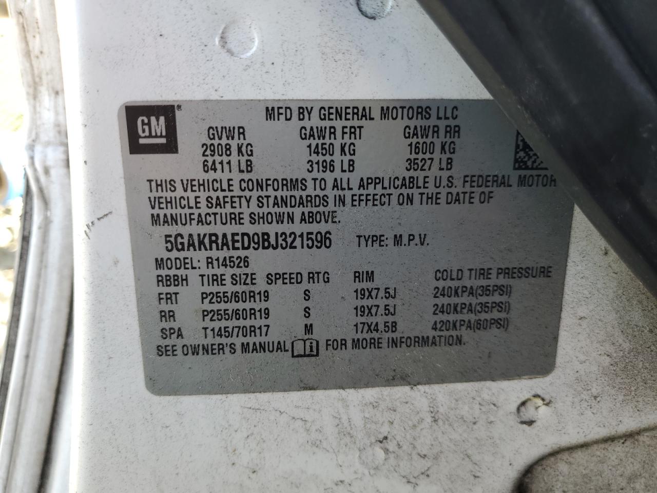 2011 Buick Enclave Cx VIN: 5GAKRAED9BJ321596 Lot: 82732705