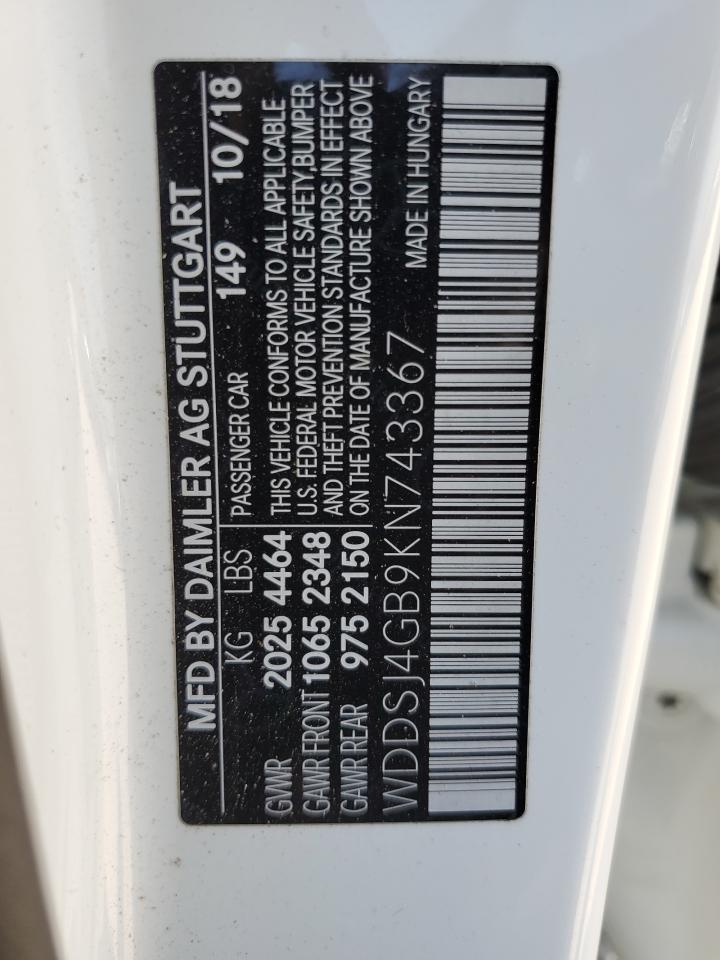 2019 Mercedes-Benz Cla 250 4Matic VIN: WDDSJ4GB9KN743367 Lot: 84706755