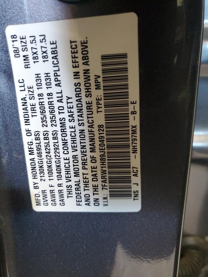 2018 Honda Cr-V Exl VIN: 7FARW1H89JE049128 Lot: 82180195