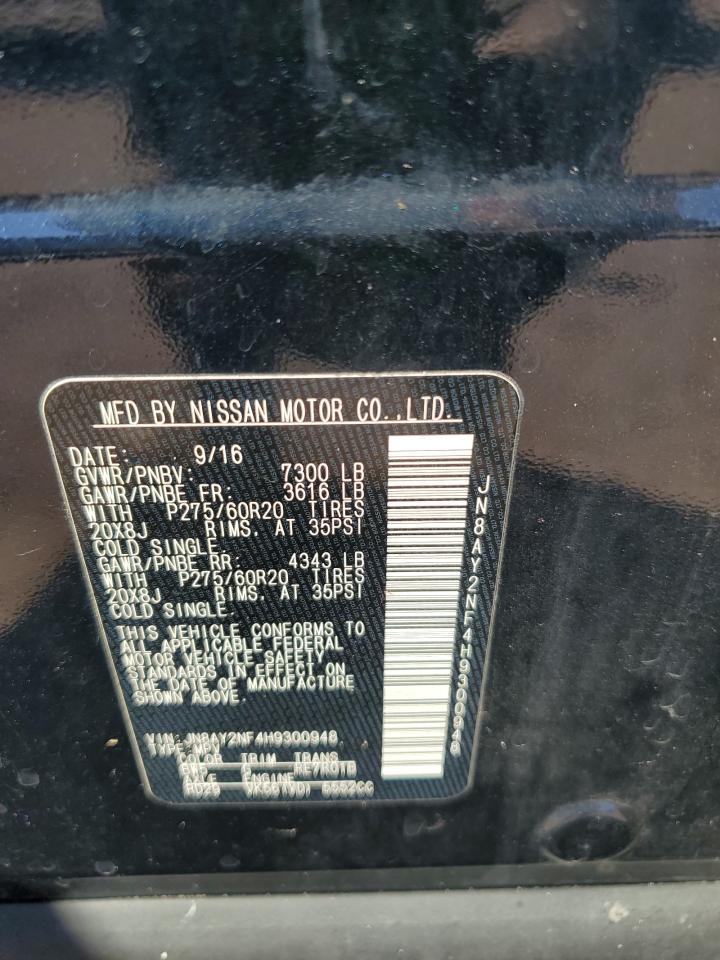 2017 Nissan Armada Platinum VIN: JN8AY2NF4H9300948 Lot: 87067305