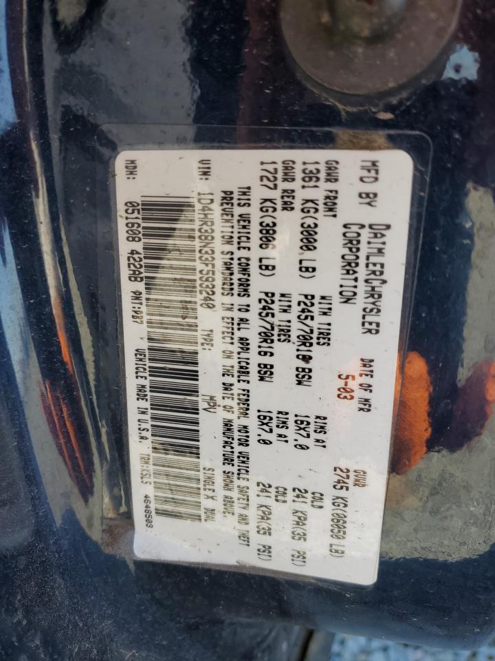 2003 Dodge Durango Sport VIN: 1D4HR38N33F593240 Lot: 85823245