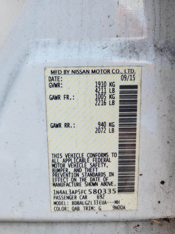 2015 Nissan Altima 2.5 VIN: 1N4AL3AP5FC580335 Lot: 86273875