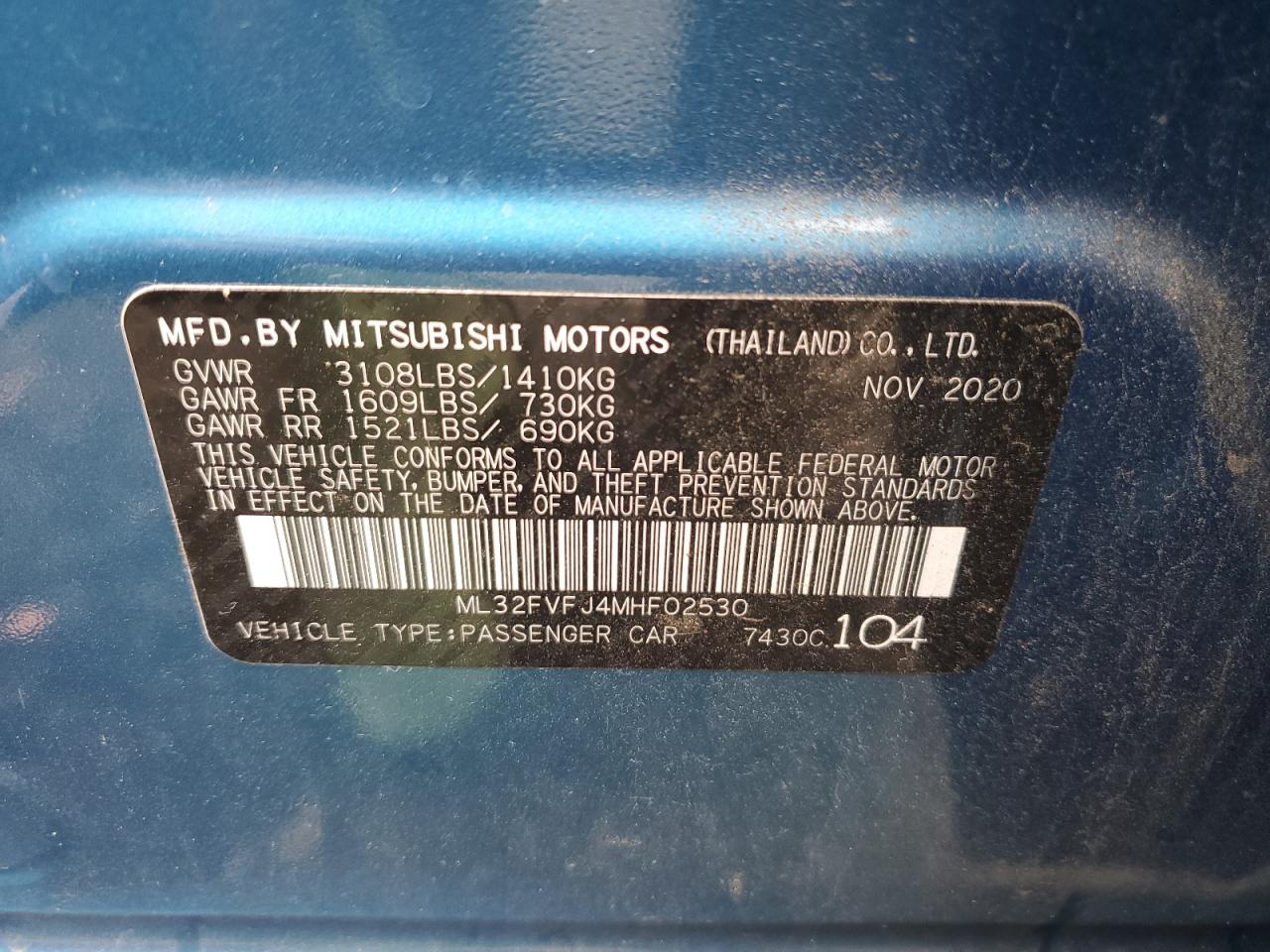 2021 Mitsubishi Mirage G4 Se VIN: ML32FVFJ4MHF02530 Lot: 86520625