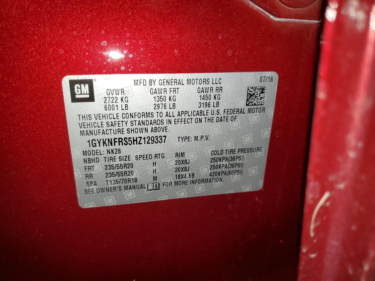 2017 Cadillac Xt5 Platinum VIN: 1GYKNFRS5HZ129337 Lot: 80224275