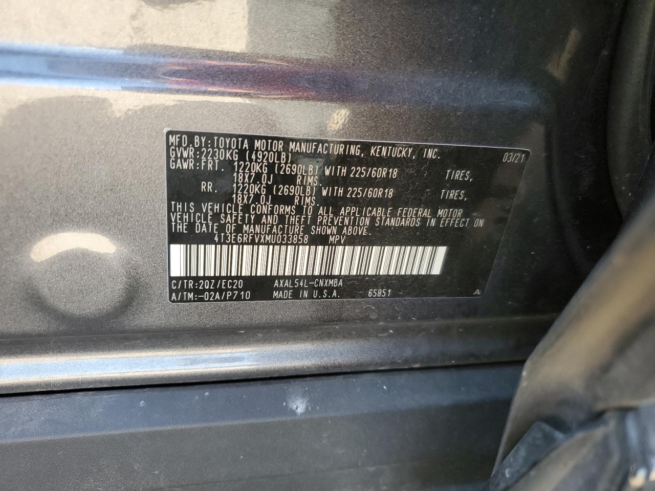 2021 Toyota Rav4 Xse VIN: 4T3E6RFVXMU033858 Lot: 81939035