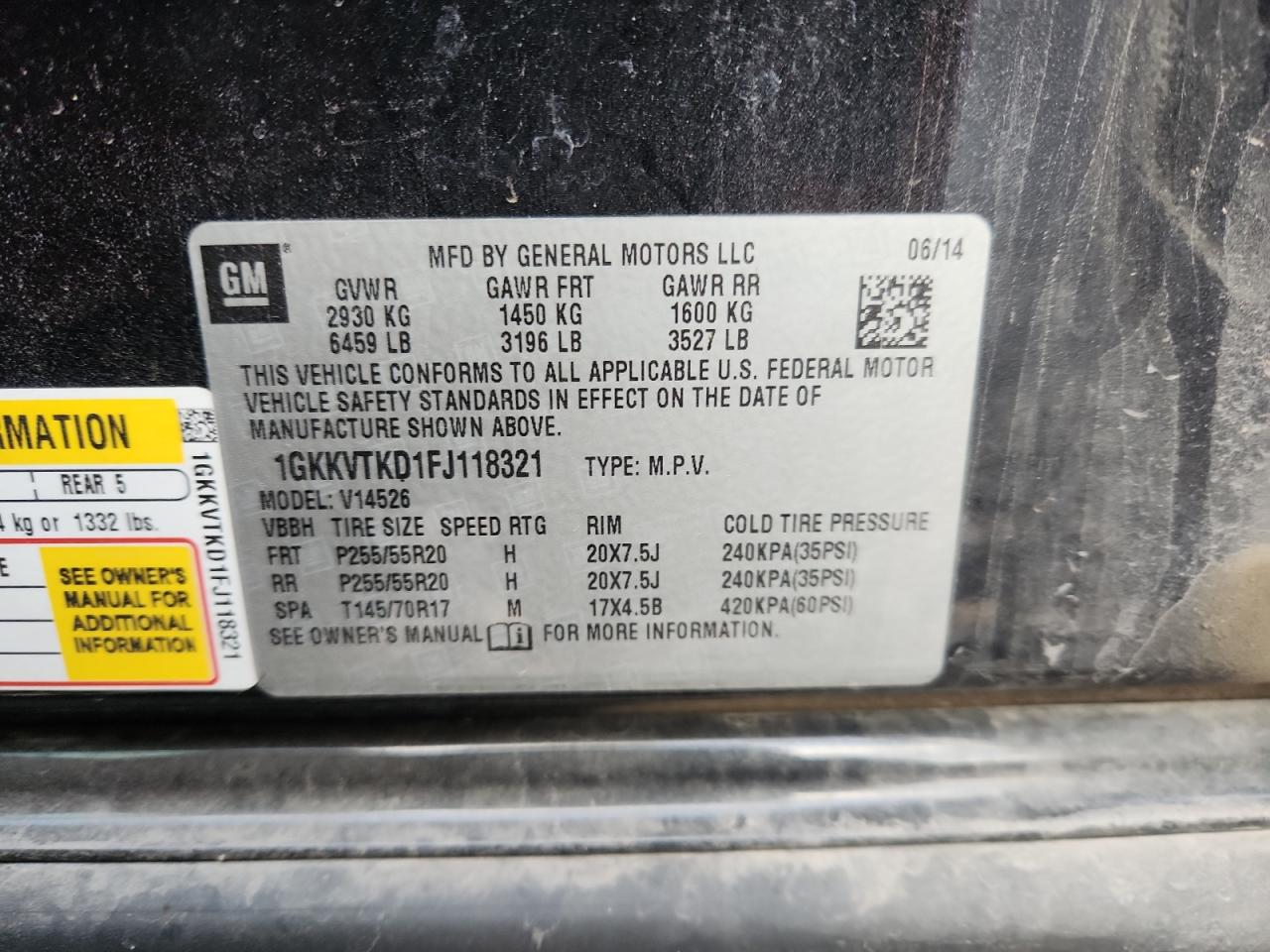 2015 GMC Acadia Denali VIN: 1GKKVTKD1FJ118321 Lot: 89530945