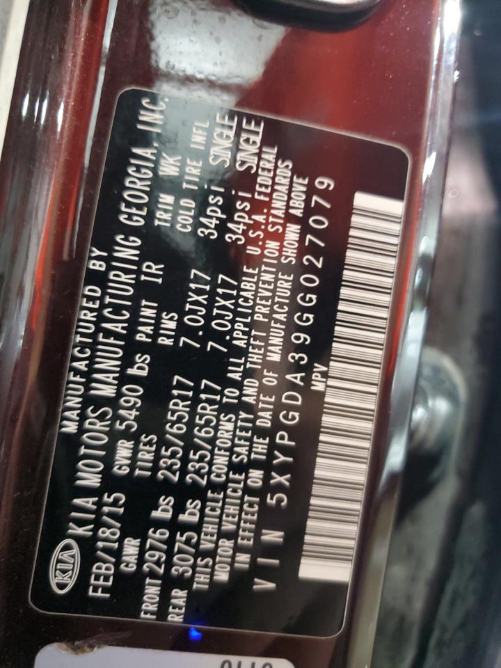 2016 Kia Sorento Lx VIN: 5XYPGDA39GG027079 Lot: 85271875