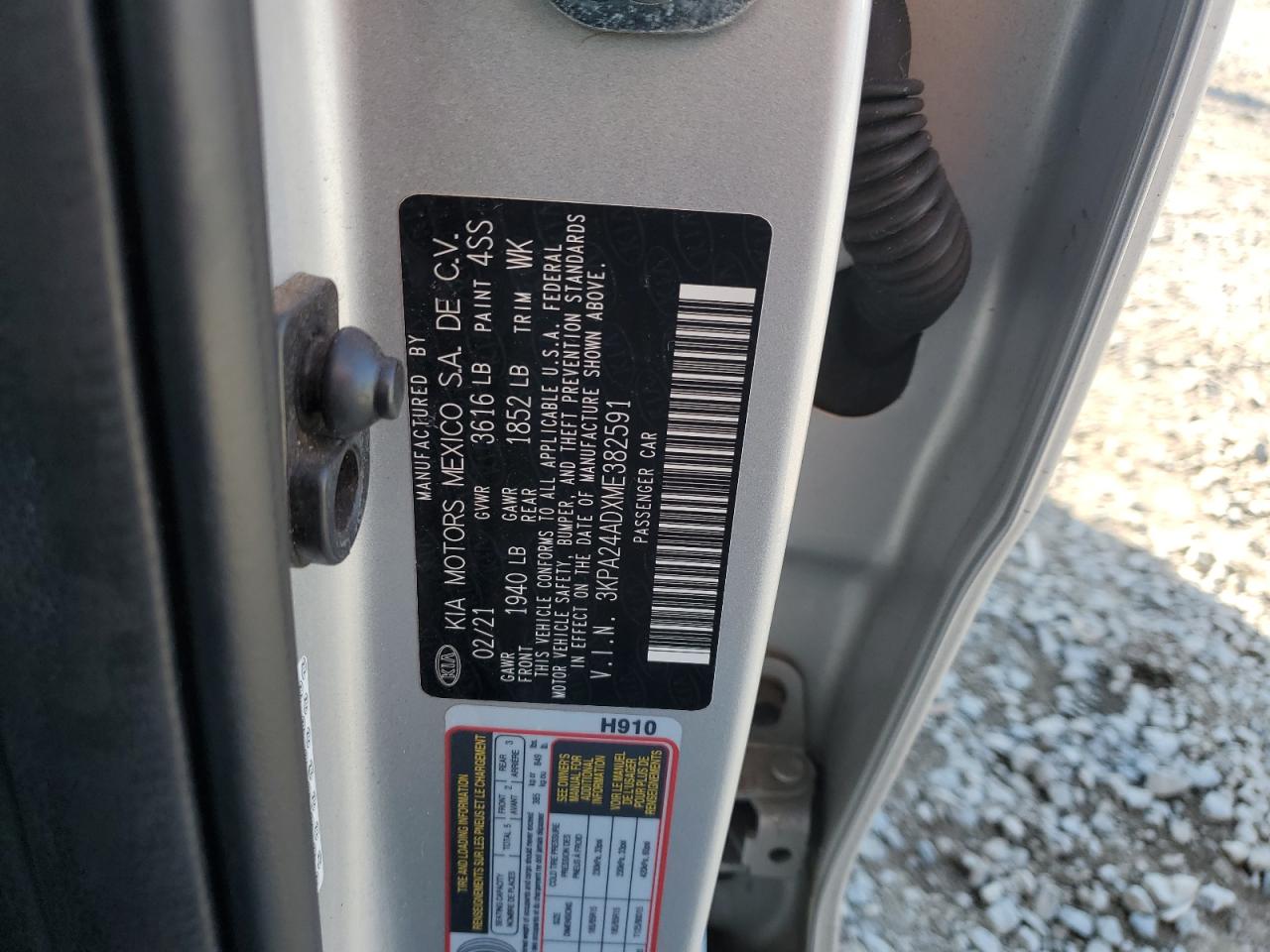 2021 Kia Rio Lx VIN: 3KPA24ADXME382591 Lot: 82309545