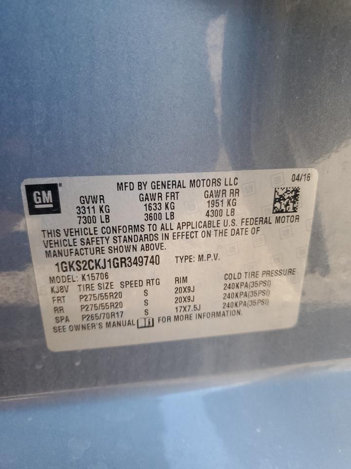 2016 GMC Yukon Denali VIN: 1GKS2CKJ1GR349740 Lot: 85206605