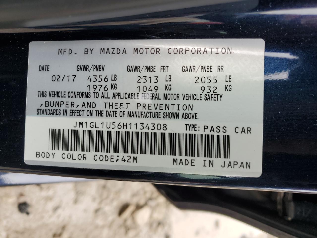 2017 Mazda 6 Sport VIN: JM1GL1U56H1134308 Lot: 86898055