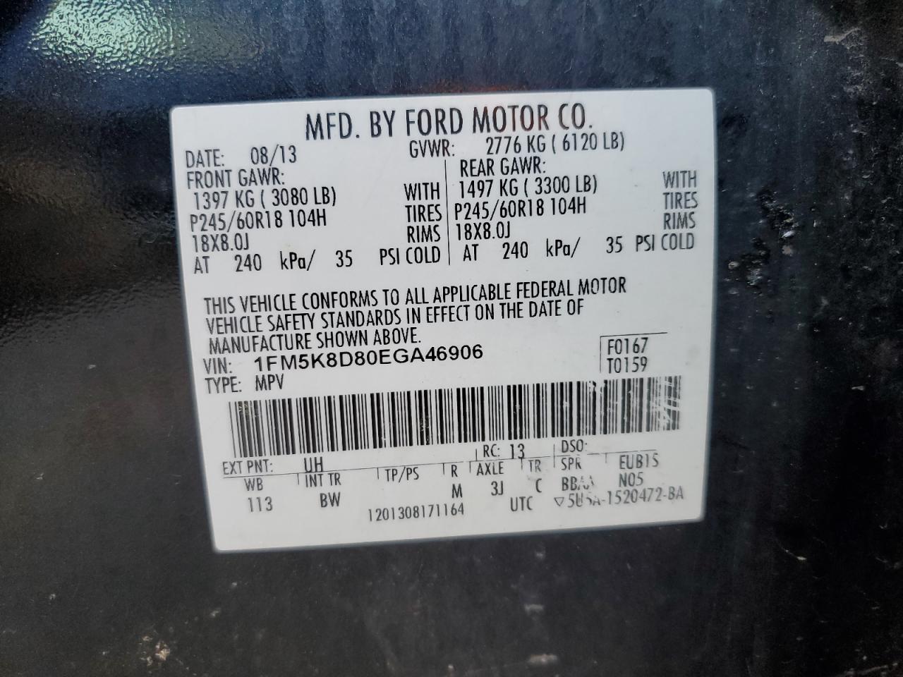 2014 Ford Explorer Xlt VIN: 1FM5K8D80EGA46906 Lot: 84397015