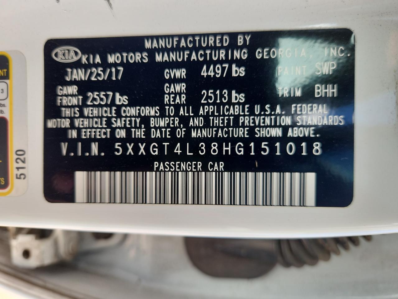 2017 Kia Optima Lx VIN: 5XXGT4L38HG151018 Lot: 85371145