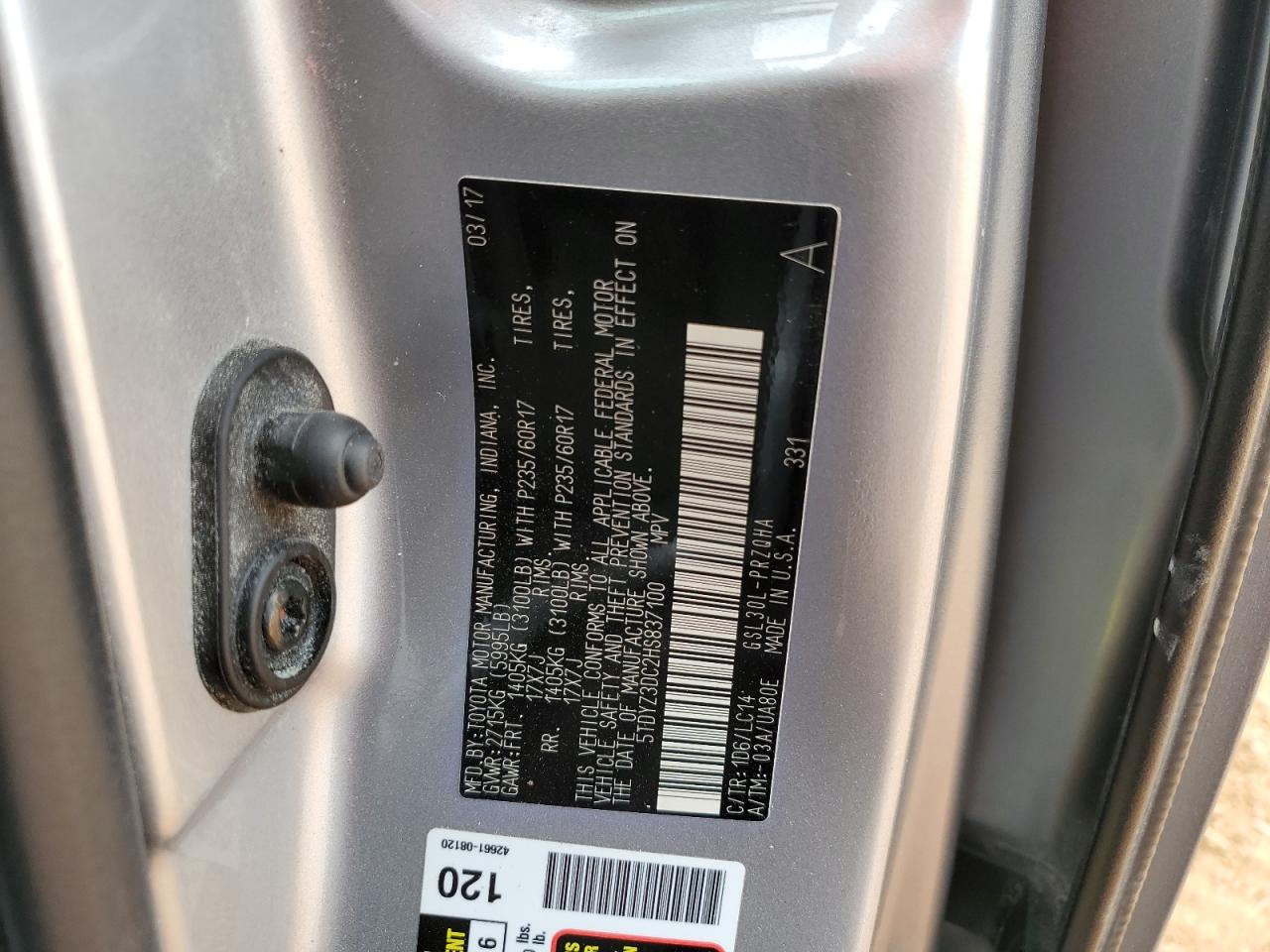 2017 Toyota Sienna Xle VIN: 5TDYZ3DC2HS837100 Lot: 82368485